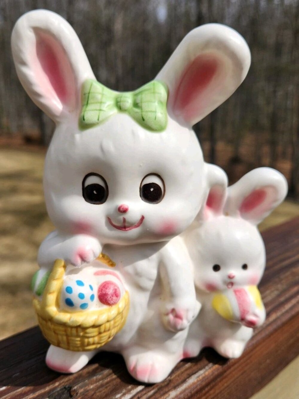 Vintage Napco Bunny Planter Vase 253 Easter Egg Basket Mommy Baby Rabbit Figures